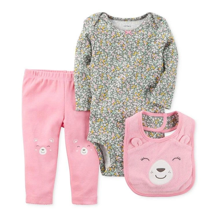 商品Carter's|3-Pc. Bear Bib, Bodysuit & Pants Set, Baby Girls,价格¥75,第1张图片