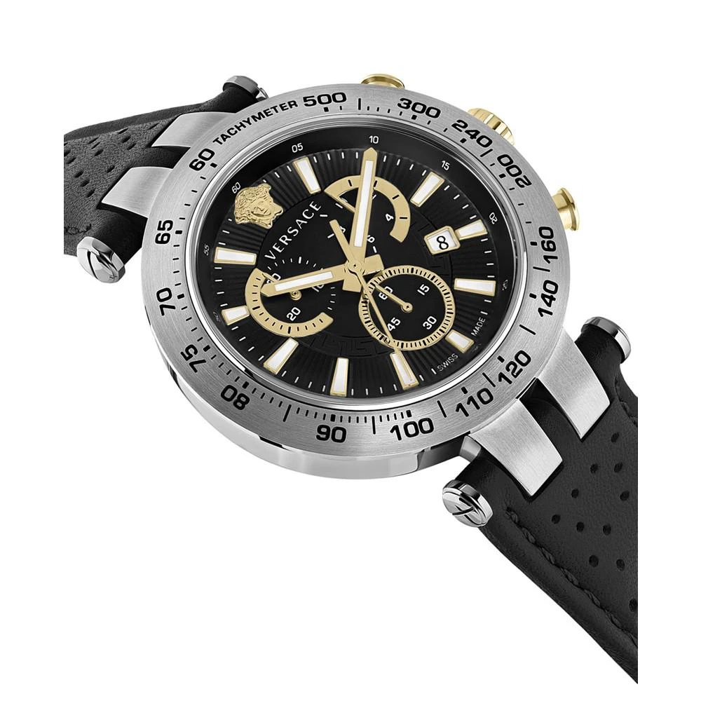 商品Versace|Men's Swiss Chronograph Bold Black Perforated Leather Strap Watch 46mm,价格¥8185,第3张图片详细描述