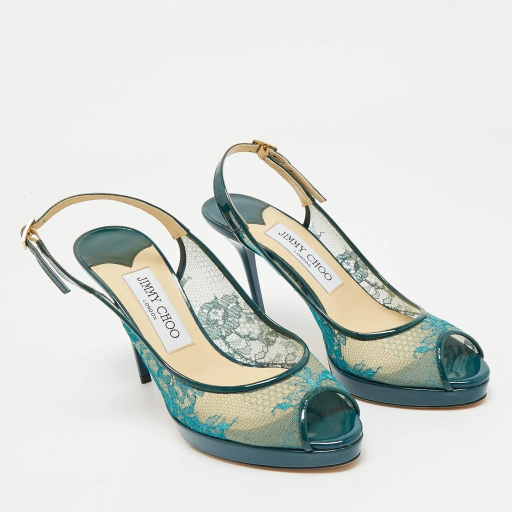 商品[二手商品] Jimmy Choo|Jimmy Choo Green Lace and Patent Leather Nova Peep-Toe Slingback Sandals Size 36,价格¥3070,第4张图片详细描述