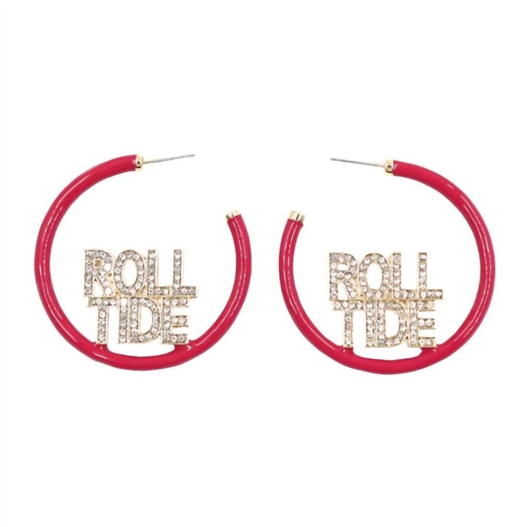 商品Brianna Cannon|Women's Alabama Pave Roll Tide Hoop Earrings In Red,价格¥331,第2张图片详细描述