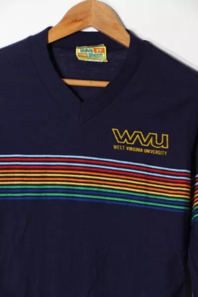 Vintage 1970s Embroidered Stripe West Virginia University V-Neck Long Sleeve T-shirt商品第2张图片规格展示