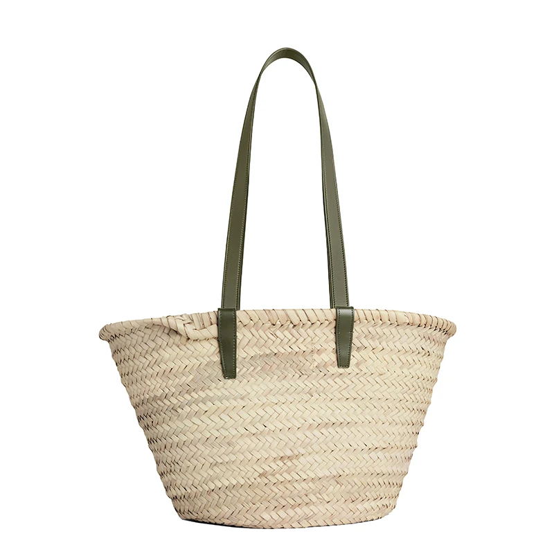 【包税】CELINE/赛琳 CLASSIC TRIOMPHE系列 女士中号原色棕榈叶配卡其色小牛皮细节单肩斜跨手工编织篮子包192622CGG.15KH 商品