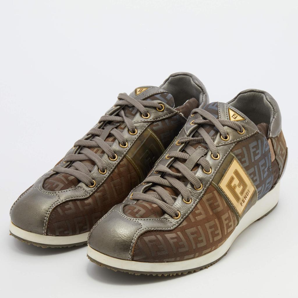 Fendi Multicolor Leather and Zucca Canvas Low Top Sneakers Size 38商品第2张图片规格展示