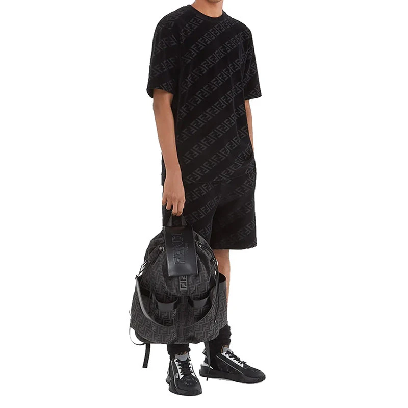 商品Fendi|【预售3-7天】FENDI/芬迪 2021年秋冬 男士黑色棉质斜纹FF图案圆领短袖T恤FY0936AHCAF0QA1,价格¥5319,第6张图片详细描述