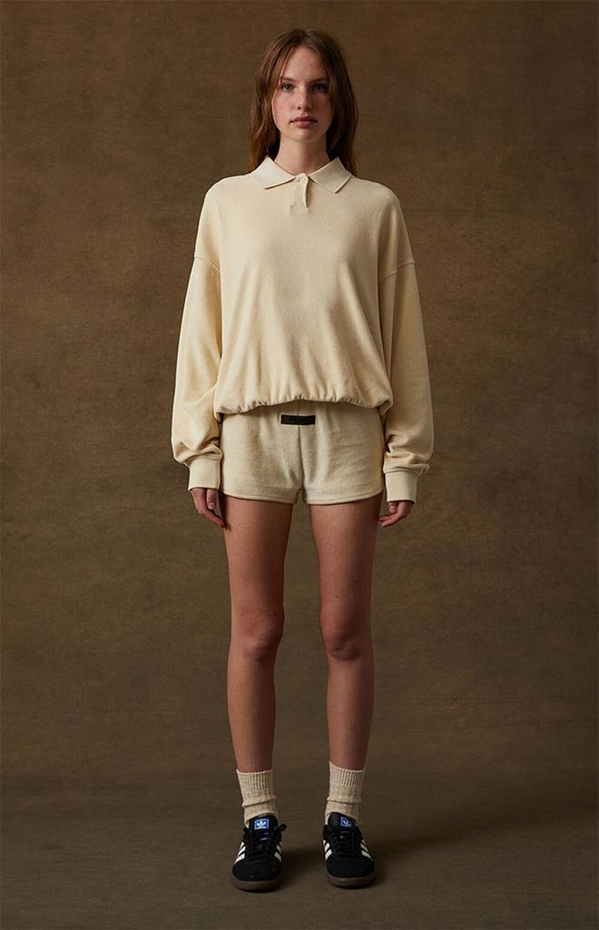 Women's Egg Shell Velour Long Sleeve Polo Sweatshirt商品第6张图片规格展示