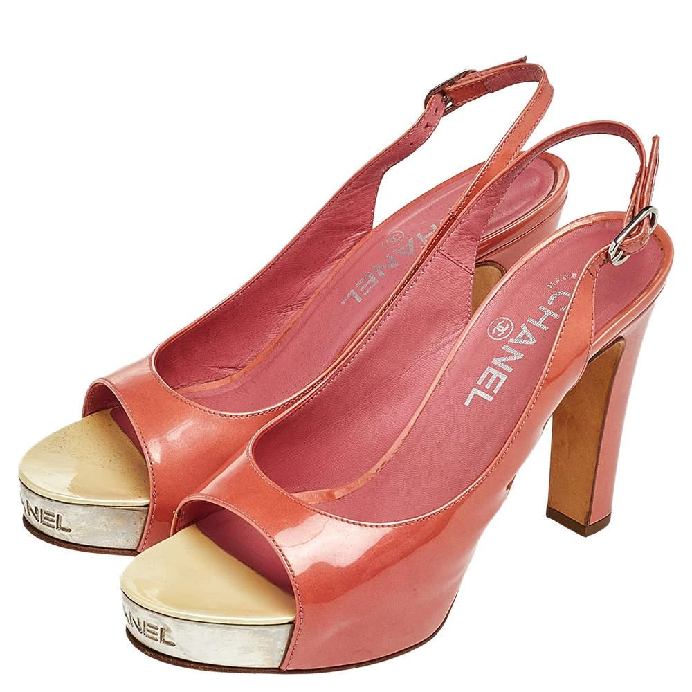商品[二手商品] Chanel|Chanel Orange Patent Leather Platform Slingback Sandals Size 38.5,价格¥2055,第4张图片详细描述