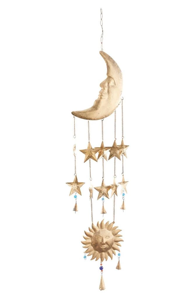 商品GINGER BIRCH STUDIO|Goldtone Metal Moon & Sun Windchime with Glass Beads & Cone Bells,价格¥205,第1张图片
