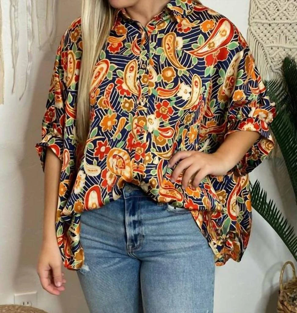 商品eesome|Eesome - Paisley Satin Oversized Blouse,价格¥286,第1张图片