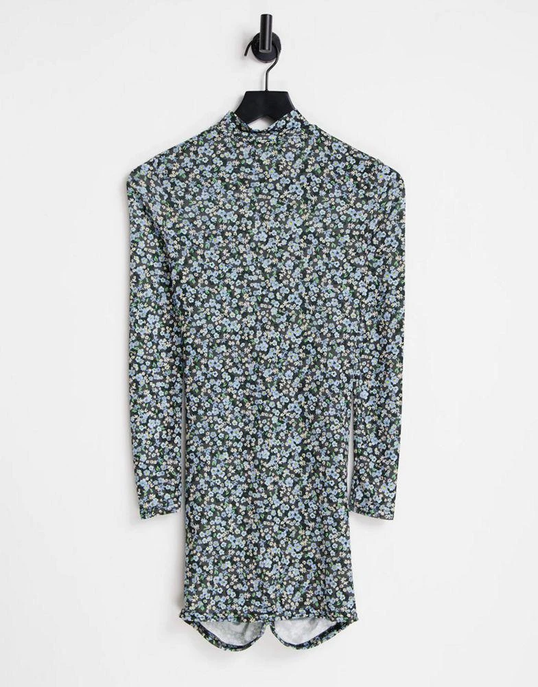 商品River Island|River Island ruched front tunic top in blue floral print,价格¥157,第2张图片详细描述