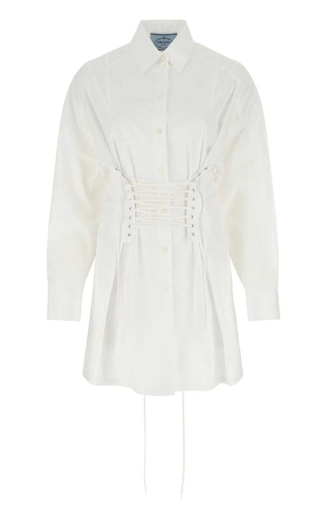 商品Prada|Prada Lace-Up Long Sleeved Shirt Dress,价格¥14738,第1张图片