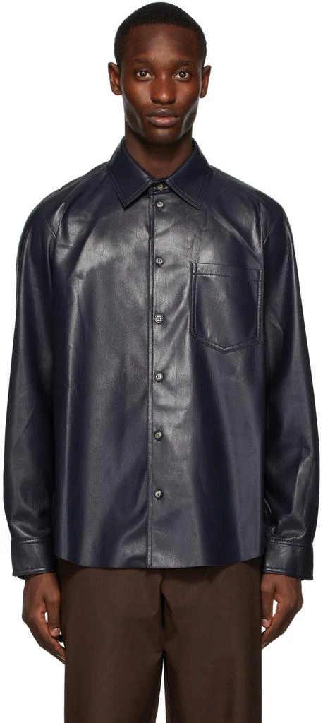 商品Nanushka|Navy Josia Vegan Leather Shirt,价格¥1608,第1张图片