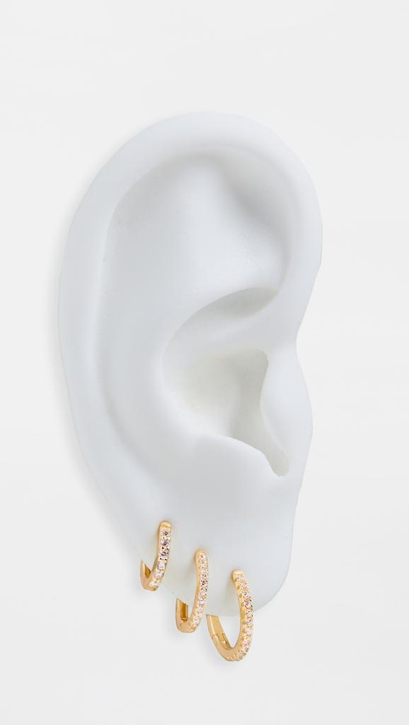 商品Shashi|SHASHI Triples Pave Hoop Earrings Set,价格¥933,第5张图片详细描述