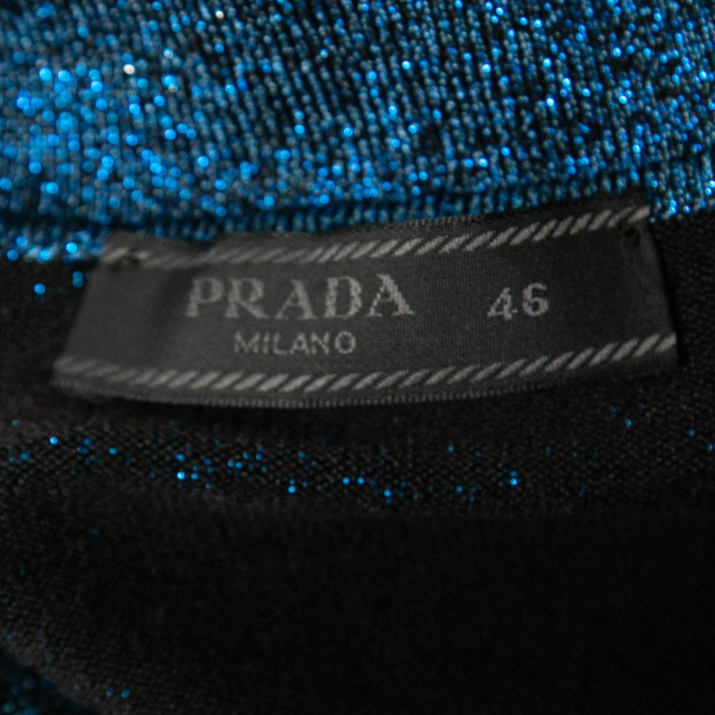 Prada Metallic Blue Lurex Knit Short Sleeve Sweater L商品第4张图片规格展示