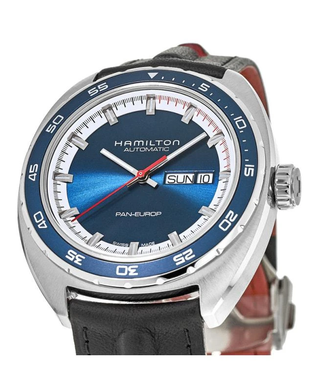 商品Hamilton|Hamilton American Classic Pan Europ Auto Blue Dial Black Leather Strap Men's Watch H35405741,价格¥6675,第2张图片详细描述