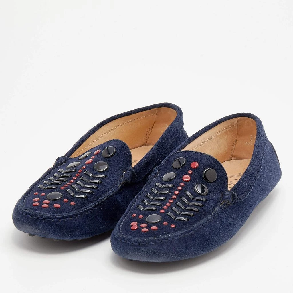 商品[二手商品] Tod's|Tod's Navy Blue Suede Studded Slip On Loafers Size 37,价格¥1097,第2张图片详细描述