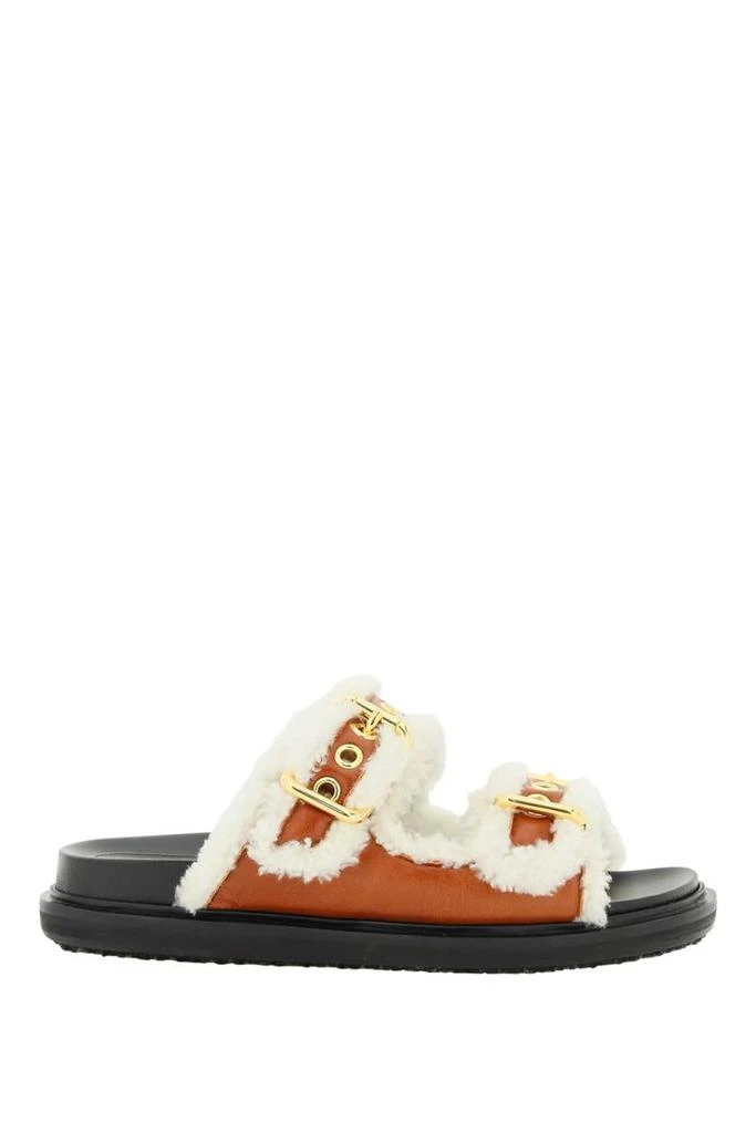 商品Marni|Marni leather and shearling fussbett slides,价格¥3728,第1张图片