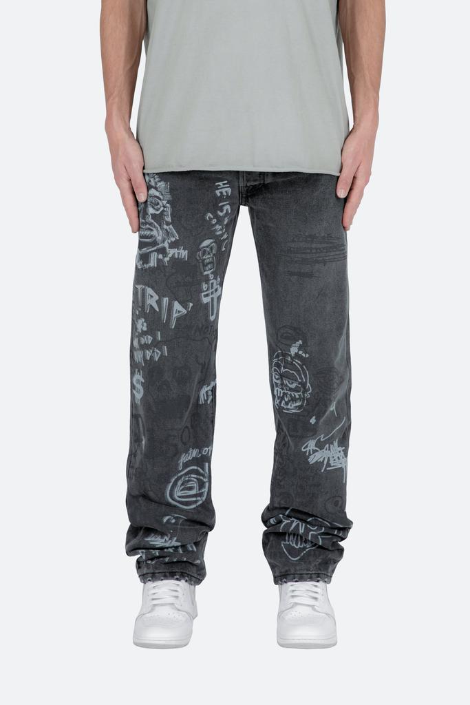 商品MNML|V443 Terry Grave Baggy Denim - Black,价格¥276,第1张图片