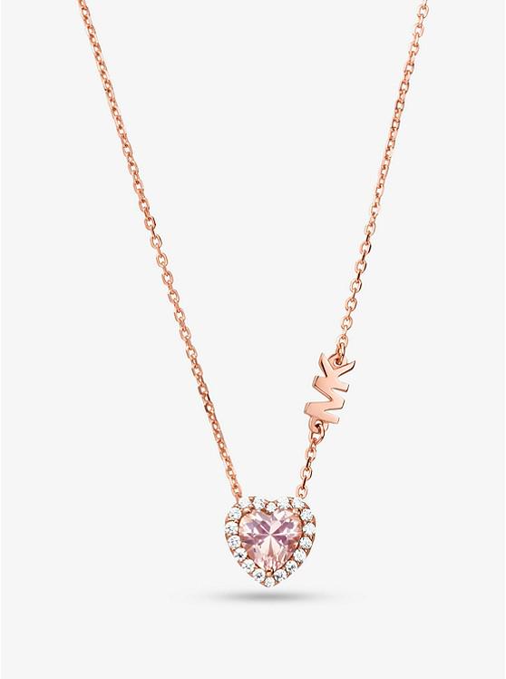 14K Rose Gold-Plated Sterling Silver Pavé Heart Necklace商品第1张图片规格展示