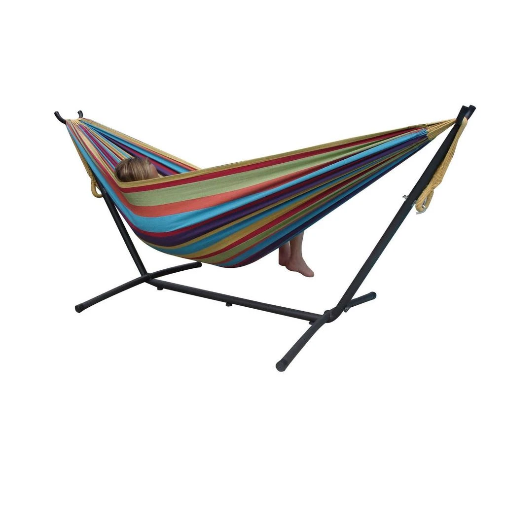 商品QuikFurn|Tropical Fabric Double Hammock with 9-Foot Steel Stand,价格¥2469,第2张图片详细描述
