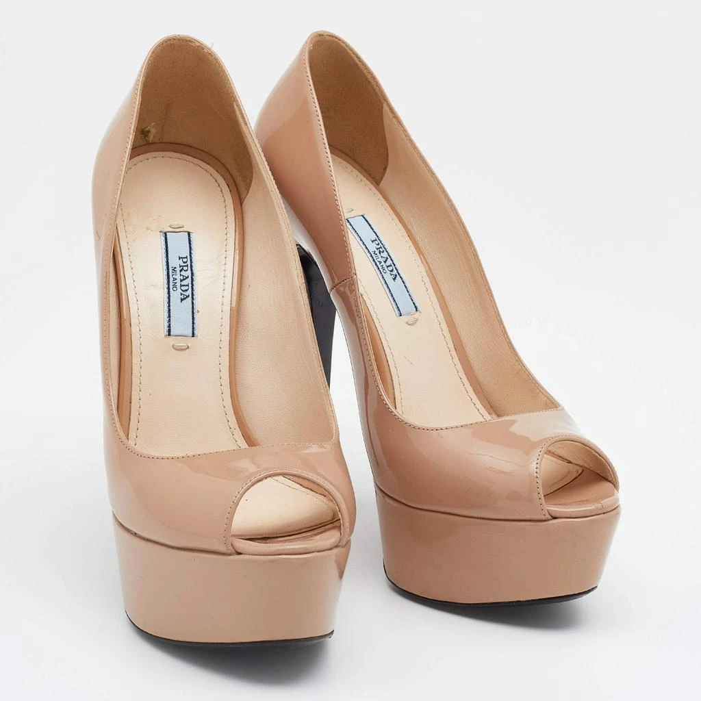 商品[二手商品] Prada|Prada Beige Patent Leather Peep Toe Platform Pumps Size 37.5,价格¥999,第4张图片详细描述