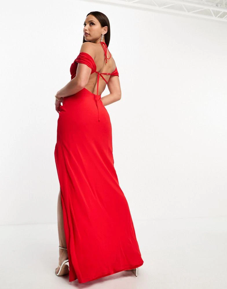 商品ASOS|ASOS DESIGN Tall cap sleeve strappy open back bias maxi dress in red,价格¥222,第2张图片详细描述