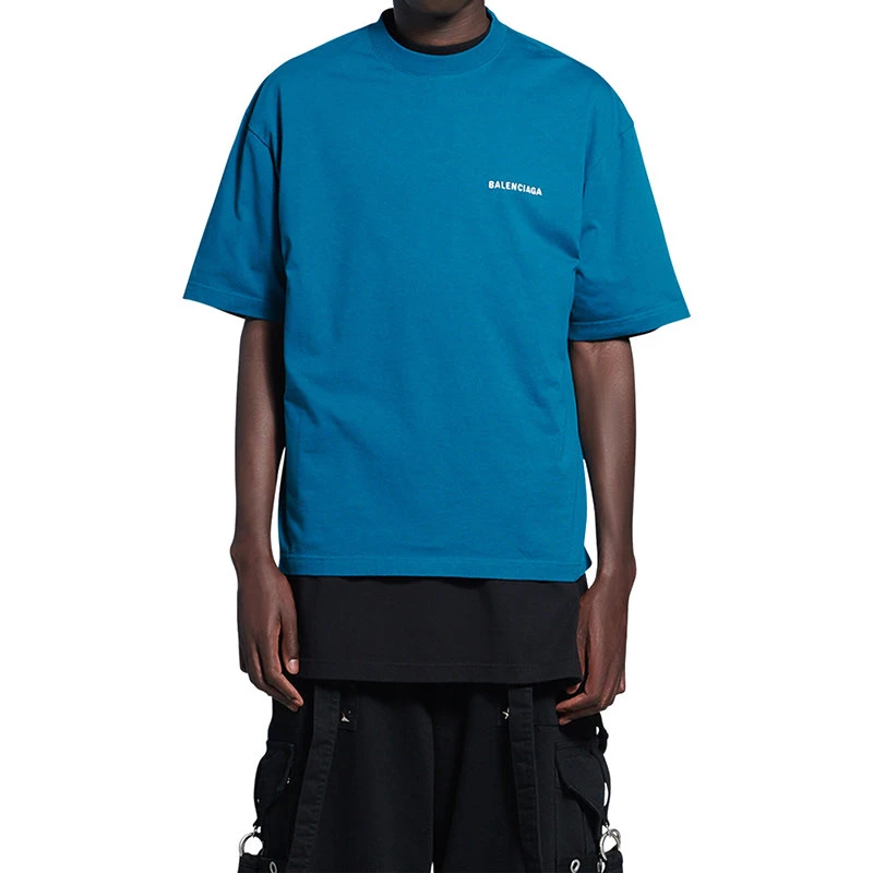 商品Balenciaga|【预售3-7天】巴黎世家 22年早春新款 男士蓝色棉质Logo短袖T恤612966TLVB99567,价格¥4625,第5张图片详细描述