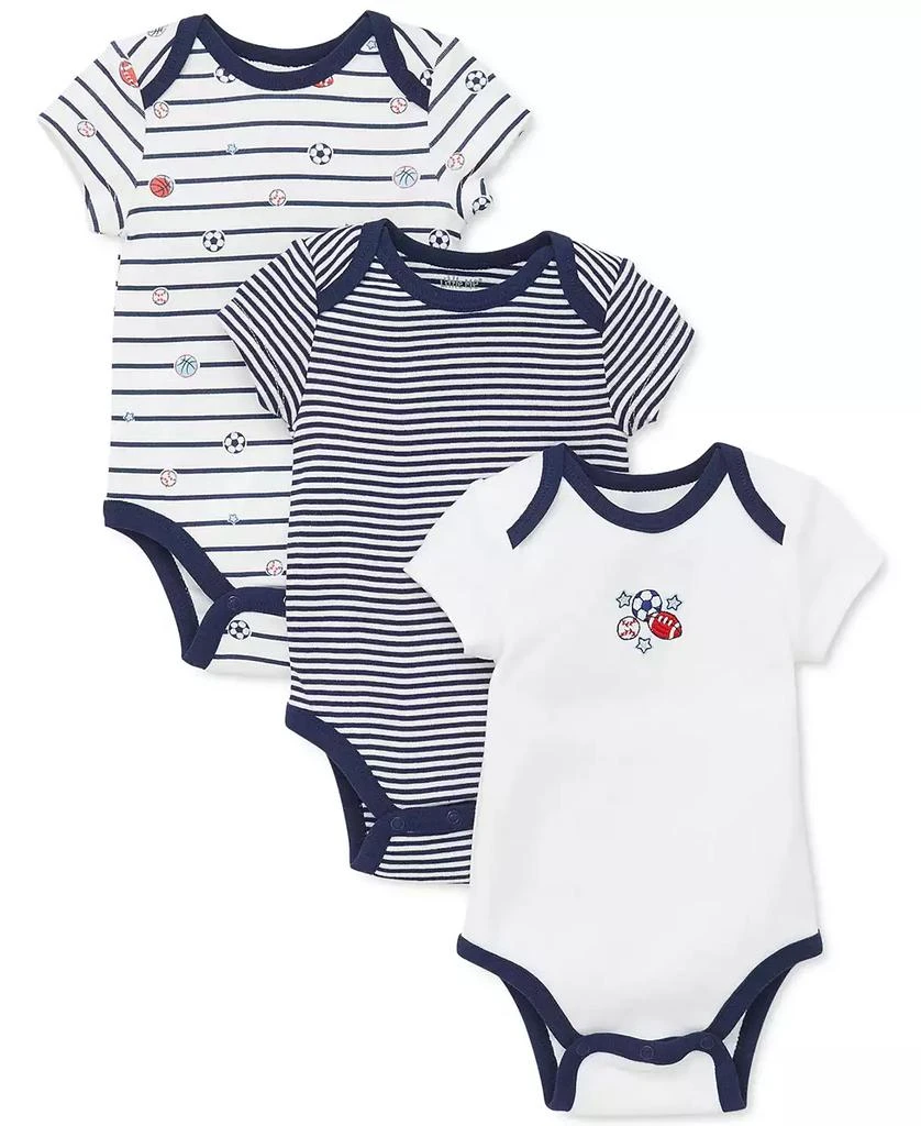 商品Little Me|Baby Boys Cotton Sports Star Bodysuits, Pack of 3,价格¥101,第1张图片