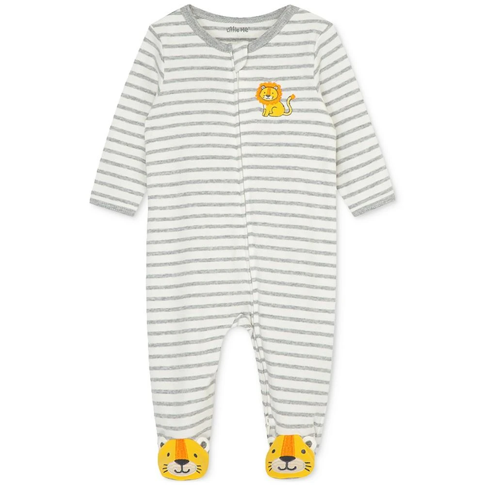 商品Little Me|Baby Boys Long Sleeved Striped Lion Footed Coverall,价格¥96,第1张图片