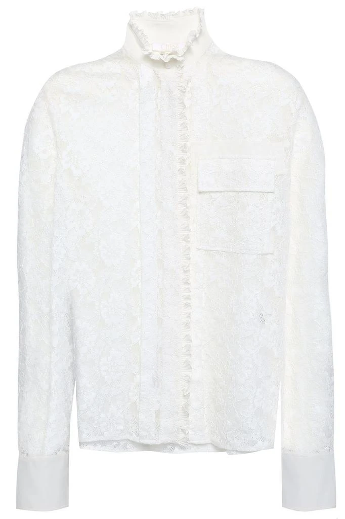 商品Chloé|Ruffle-trimmed cotton-blend corded lace and crepe de chine blouse,价格¥2603,第1张图片