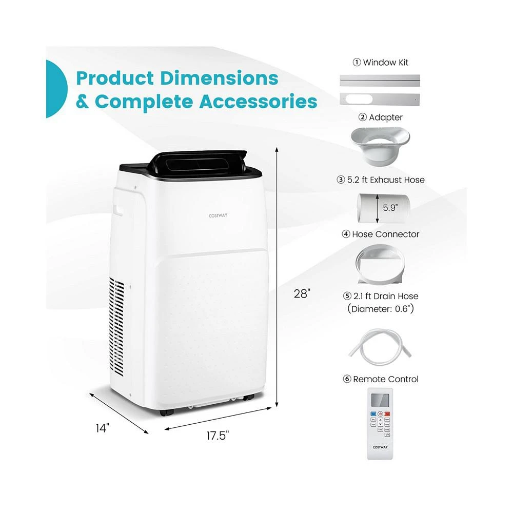 商品Costway|13,000 BTU Portable Air Conditioner with Cool, Fan, Heat & Dehumidifier,价格¥3105,第2张图片详细描述