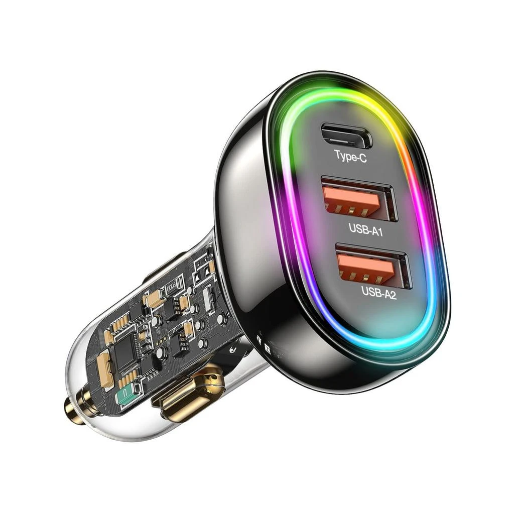 商品Global Bazaar|3-Port Fast Charge Car Charger with Colorful Light - 90W, QC3.0, PD3.0, USB-C - Ideal for iOS, Samsung, Goggle Pixel - LT Car Cigarette Lighter,价格¥306,第1张图片