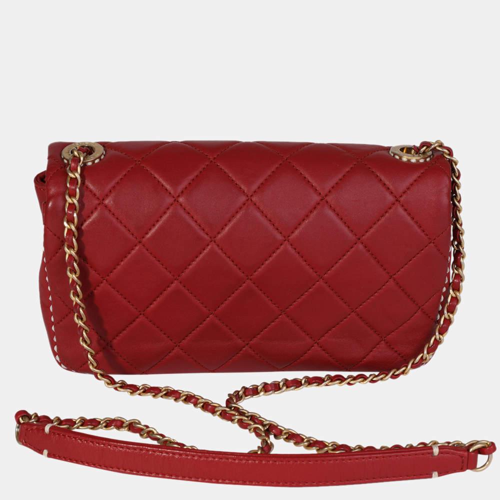 Chanel Red Quilted Lambskin Leather Small Stitched Single Flap Shoulder Bag商品第3张图片规格展示