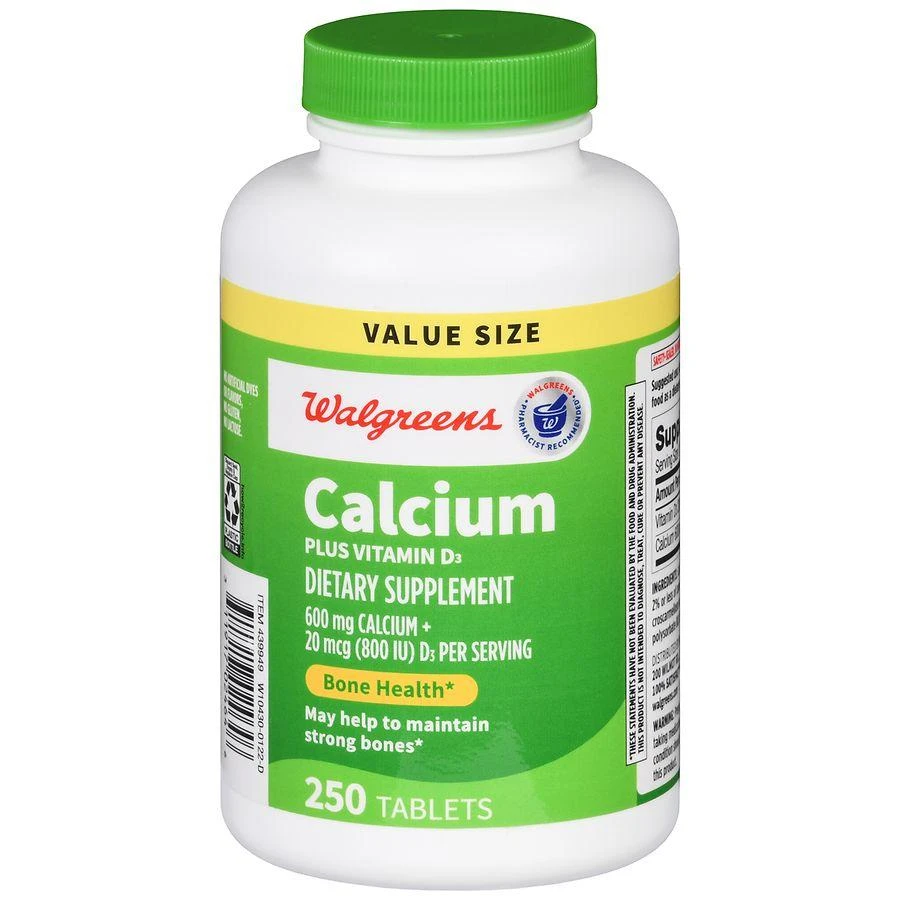 商品Walgreens|Calcium 600 mg Plus Vitamin D3 20 mcg Tablets (250 days),价格¥126,第1张图片