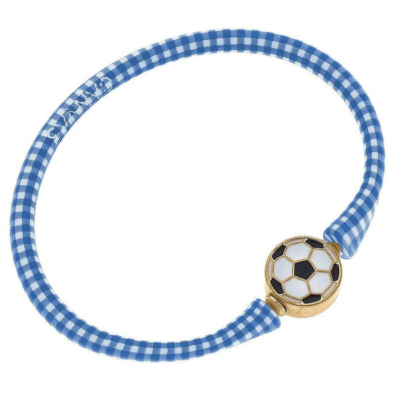 商品Canvas Style|Enamel Soccer Ball Silicone Bali Bracelet In Blue Gingham,价格¥213,第1张图片