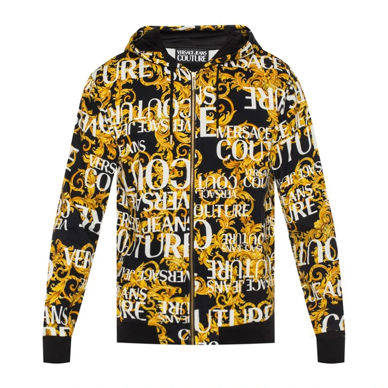 商品[国内直发] Versace|VERSACE JEANS 男士黑色棉质黄色印花薄绒拉链连帽 B7GUA7FA-SH600-899,价格¥3133,第1张图片