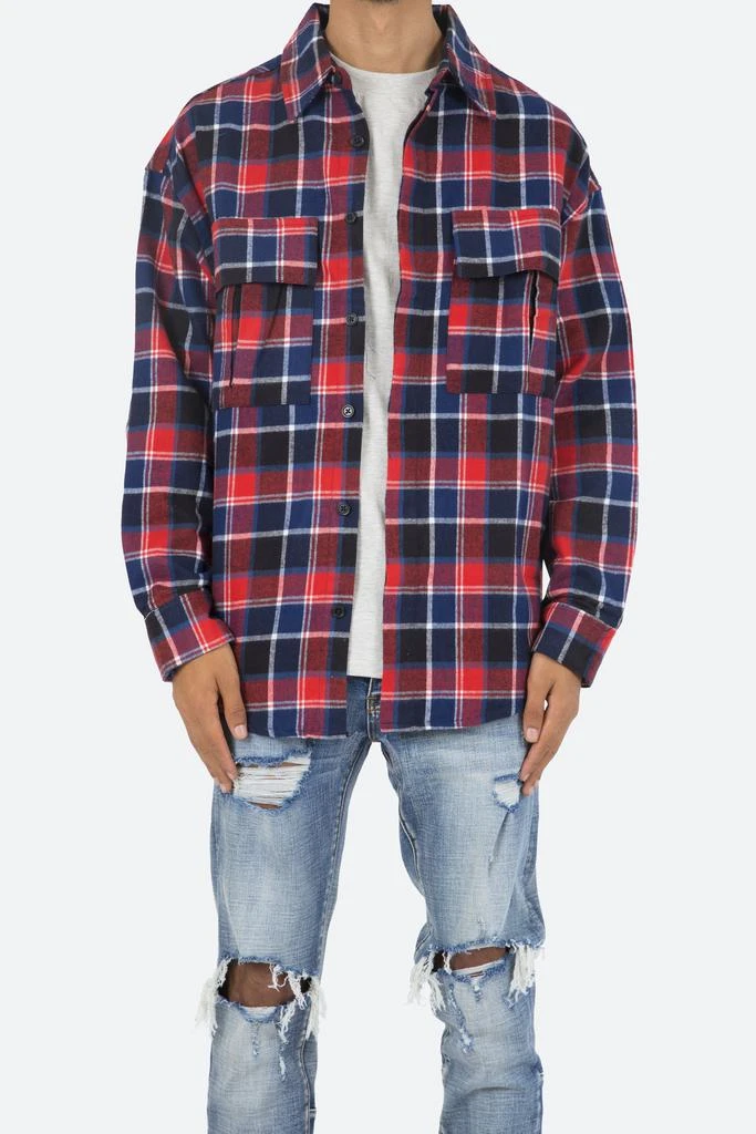 商品MNML|Plaid Cargo Shirt - Blue/Red,价格¥214,第1张图片