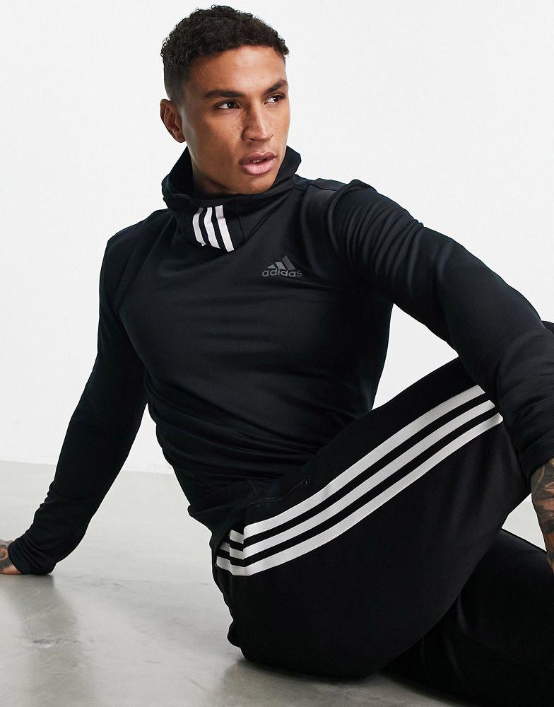 adidas Training Cold Rdy long sleeve top with face covering three stripes in black商品第1张图片规格展示