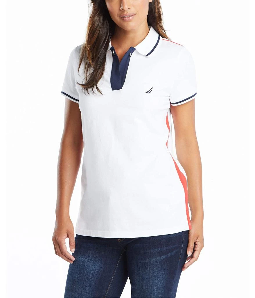 商品Nautica|Women's Toggle Accent Short Sleeve Soft Stretch Cotton Polo Shirt,价格¥226,第1张图片