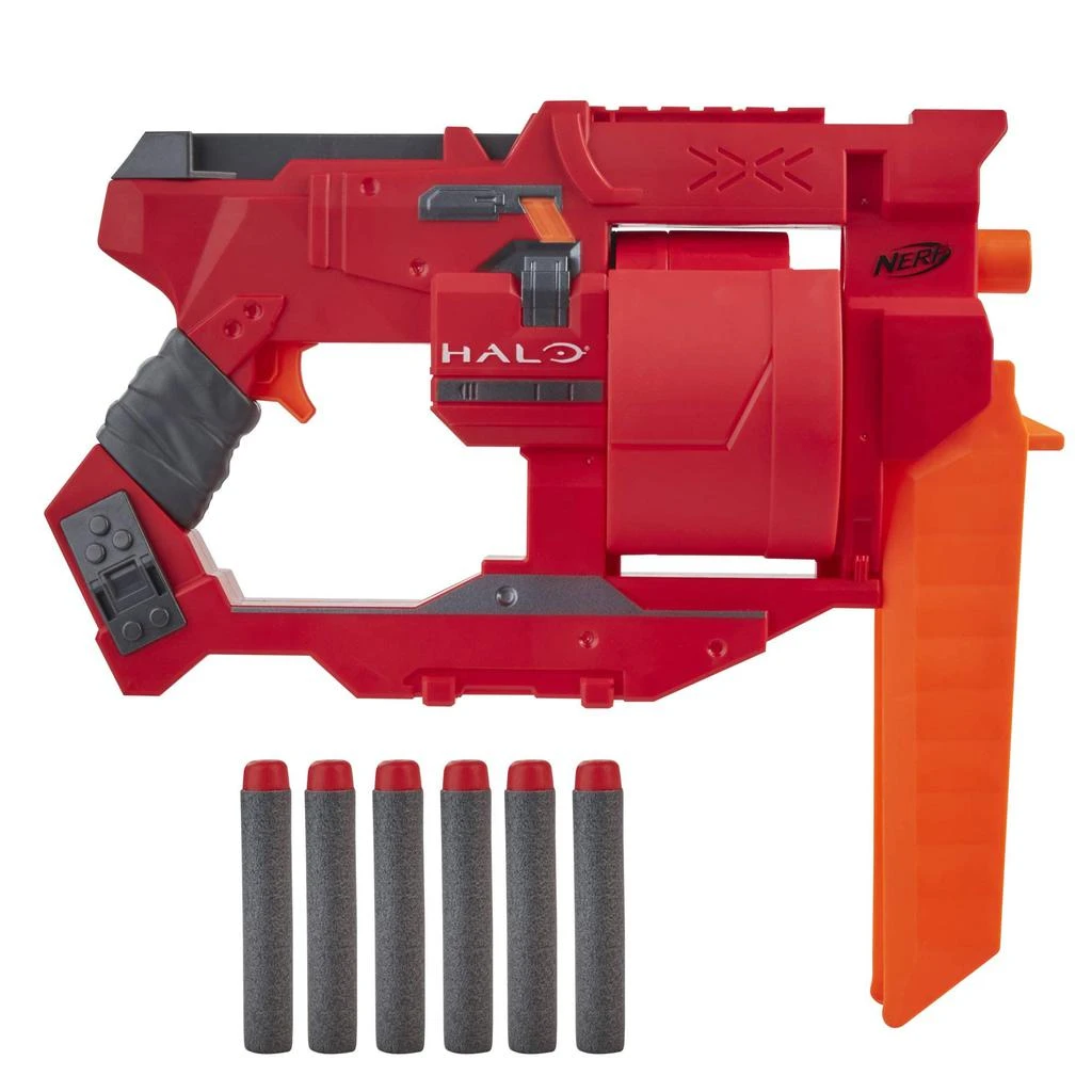 商品Nerf|NERF Halo Mangler Dart Blaster -- Pull-Back Priming Handle, Rotating 6-Dart Drum -- Includes 6 Official Elite Darts,价格¥158,第1张图片