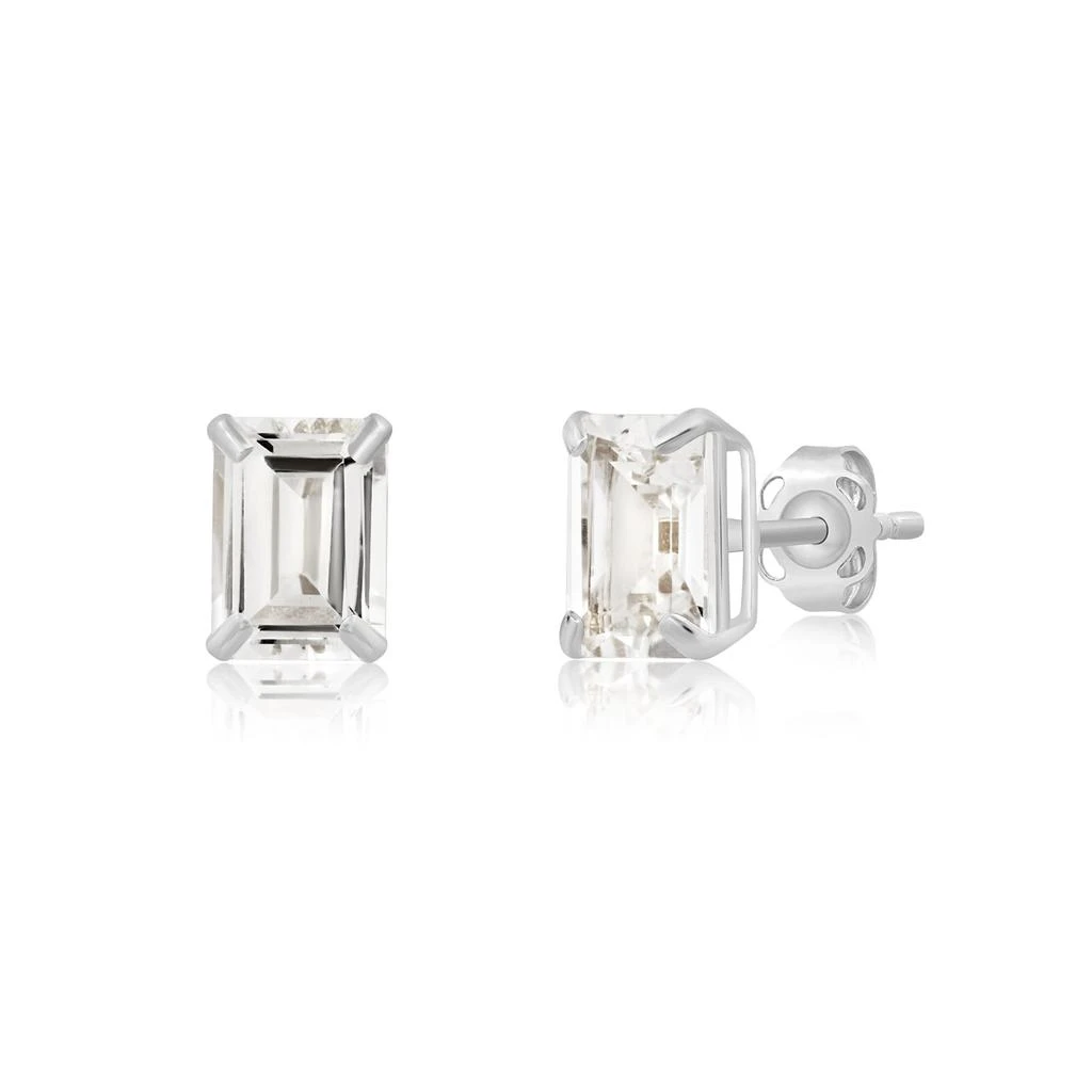 商品MAXCOLOR|14k White Gold Solitaire Emerald-Cut Gemstone Stud Earrings (7x5mm),价格¥633,第5张图片详细描述