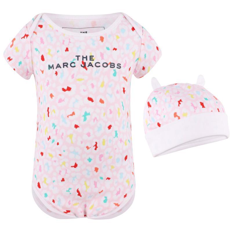 商品Marc Jacobs|Colorful leopard print logo bodysuit and baby cap set in pink,价格¥751,第1张图片
