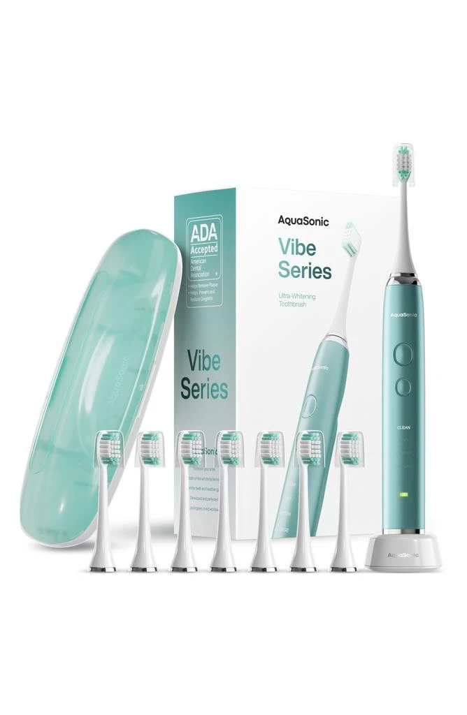 商品AquaSonic|VIBE SERIES Mint Green UltraSonic Whitening Toothbrush with 8 DuPont Brush Heads & Travel Case,价格¥260,第1张图片