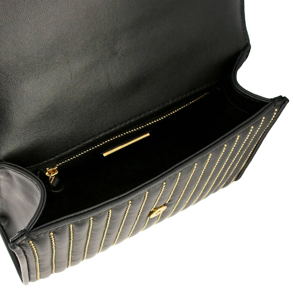 TORY BURCH 女士黑色皮革绗缝金属颗粒装饰链条单肩斜挎包 52310-612 商品