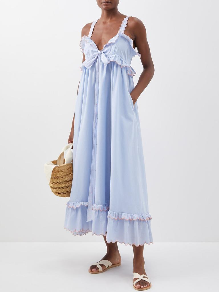 商品Thierry Colson|Valentina tie-knot ruffled cotton-poplin dress,价格¥3779,第4张图片详细描述
