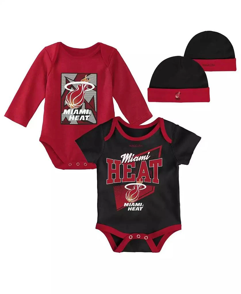 商品Mitchell & Ness|Infant Boys and Girls Black, Red Miami Heat Hardwood Classics Bodysuits and Cuffed Knit Hat Set,价格¥299,第2张图片详细描述