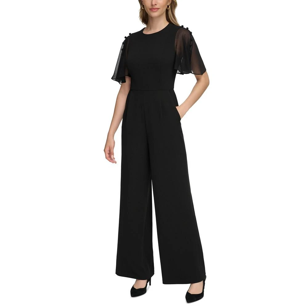商品Calvin Klein|Women's Flutter-Sleeve Button-Trim Jumpsuit,价格¥768,第4张图片详细描述