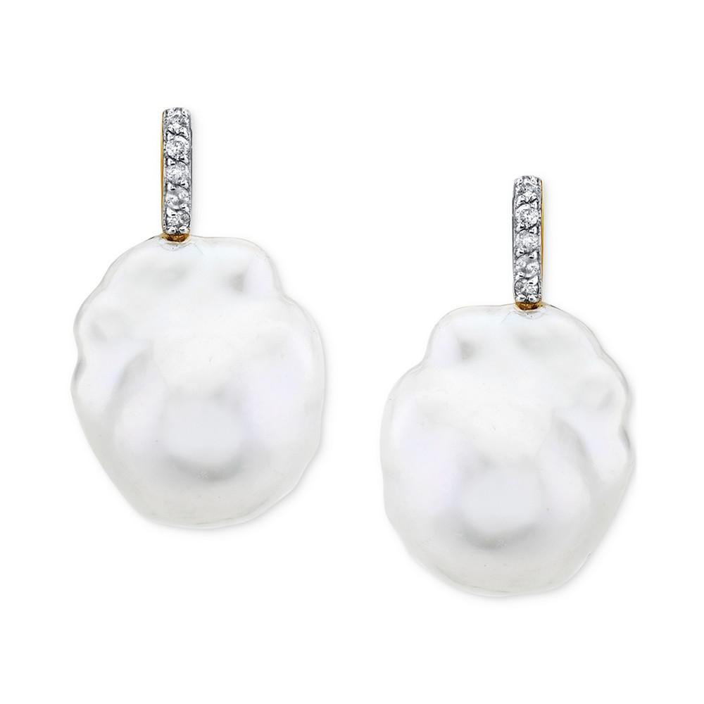 Cultured Freshwater Baroque Pearl (13mm) & Diamond Accent Stud Earrings in 14k Gold商品第2张图片规格展示