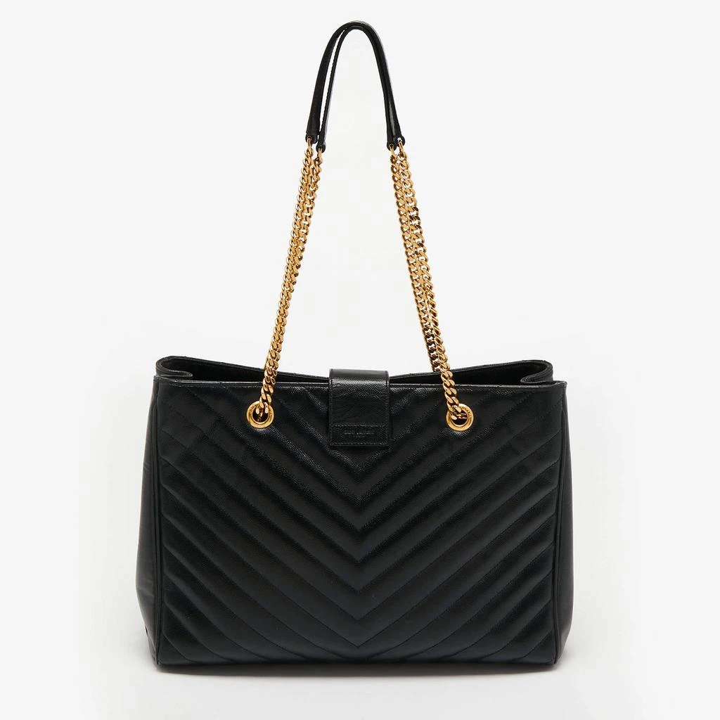 商品[二手商品] Yves Saint Laurent|Saint Laurent Black Matelasse Leather Cassandre Shopper Tote,价格¥13249,第4张图片详细描述