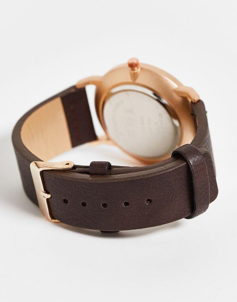Brave Soul faux leather strap watch in black商品第2张图片规格展示