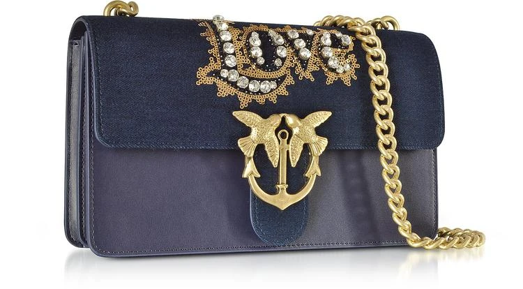 商品PINKO|Love 丹宁配真皮镶水钻单肩包,价格¥2880,第2张图片详细描述